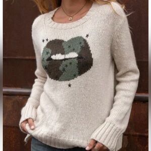 Wooden Ships Camo Kiss Stars Sweater Beige Green Slouchy Oversized Small